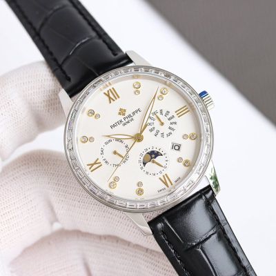 Patek Philippe Complications 9100 Movement 316L Steel 40mm Waterproof 50m Silver Case Watch